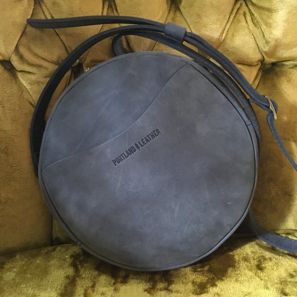 New Portland Leather Large Circle Crossbody Bag color Storm canteen bag